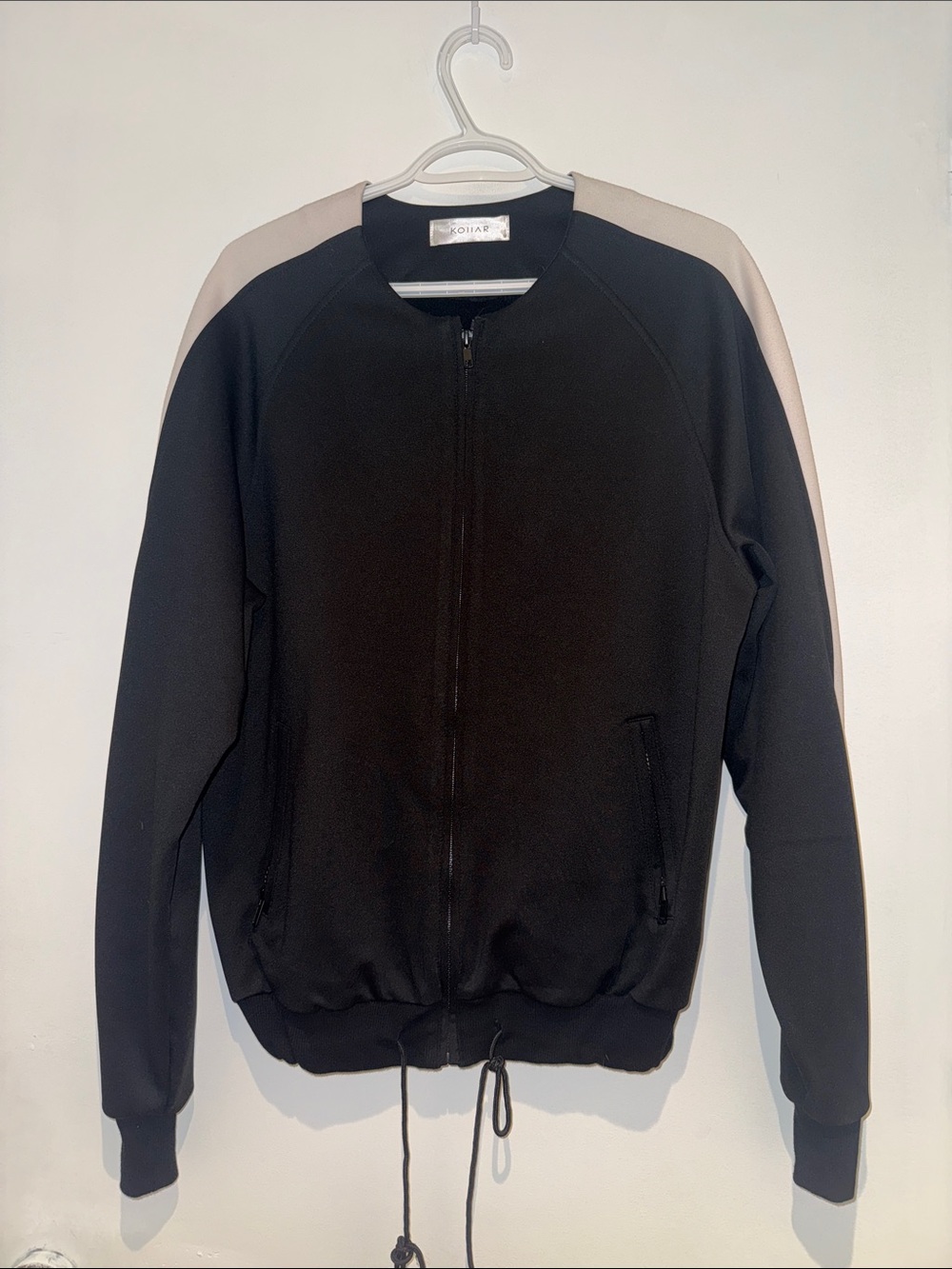 Black Zip Up Jacket with Contrast Cream Stripe